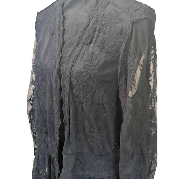 STACCATO Black Lace Duster Kimono Large L Gothic Romantic Whimsigoth Cardigan - Picture 3 of 9